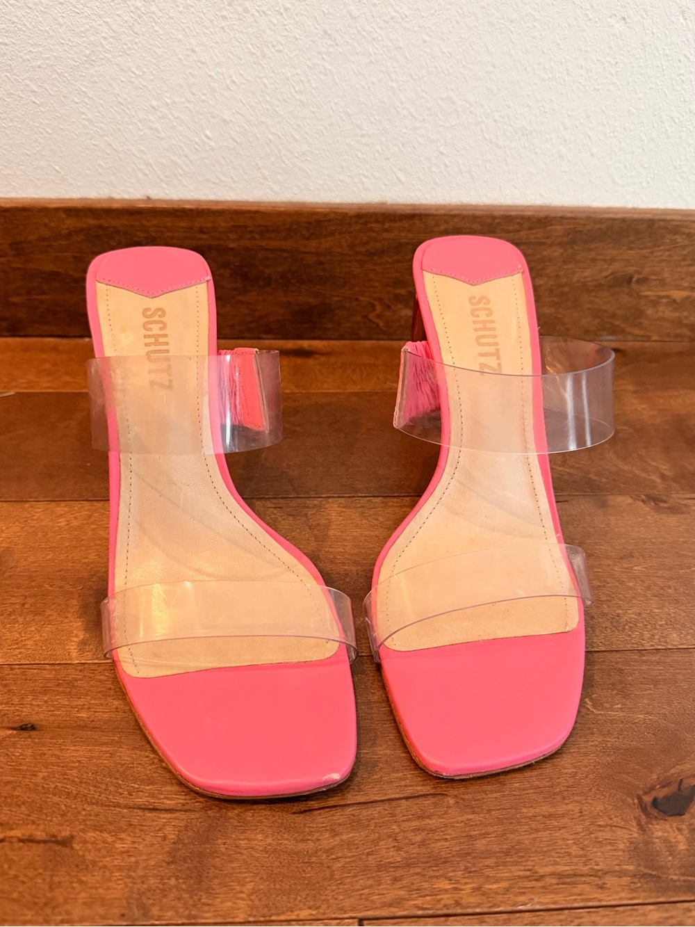 SCHUTZ Ariella Pink Acrylic High Heel Sandals Size 7.5